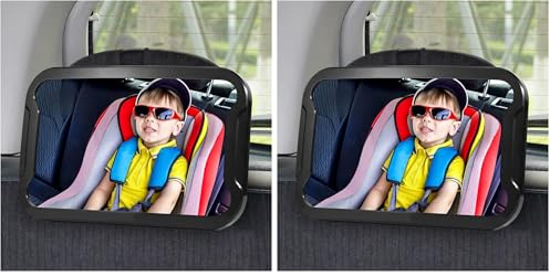 Vinabo Miroir Voiture Bébé Retroviseur Bebe avec 360° Rotation Réglables Incassable,Rétroviseur Grande Vision pour Siège Arrière Essentiel Jeunes Parents (Lot de 2)