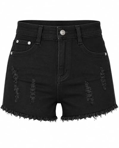 Yu & Me PARIS Womens High Waisted Distressed Denim Shorts with Frayed Hem, Ripped Jean Short with Pockets, Casual Summer for Holiday & Everyday Wear