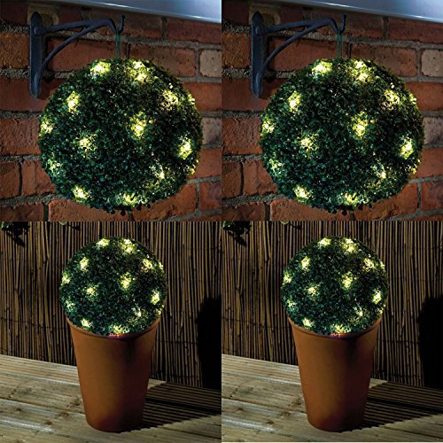 2 x 20 LED SOLAR POWERED TOPIARY BALL HANGING GARDEN LIGHT ORNAMENT