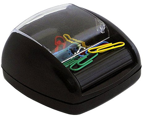 Pavo - Distributeur de trombones avec rouleau magnétique , 20 trombones inclus / 9 x 8,4 x 4,5 cm / Noir