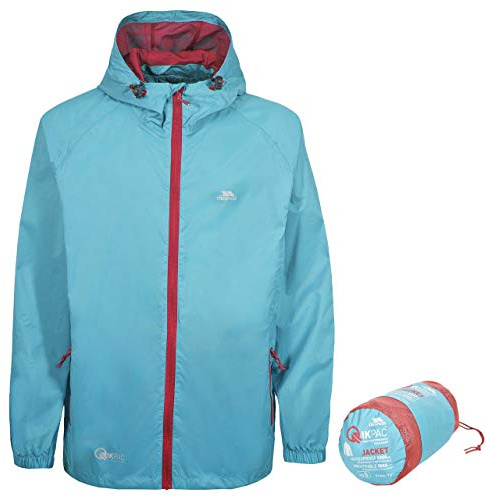 Trespass Adults Waterproof Jacket Qikpac - Lightweight Packaway Raincoat, 2 Zip Pockets, Full Body Front Zip, Adjustable Hood, Storm Flap, Ventilated Back, Foldable Packs in Pouch