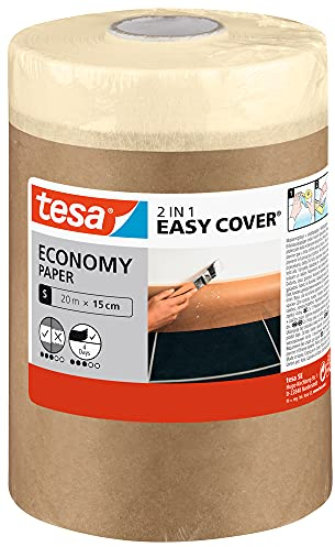 tesa Easy Cover UNIVERSAL Paper - 2in1 painter's masking paper with self-adhesive masking tape for painting and renovations - 20 m x 15 cm