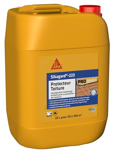 SIKA - Sikagard 223 Protecteur Toiture - Imperméabilisant, hydrofuge, incolore pour toitures - Protection longue durée, 20L=environ 50m² à 100m², Transparent