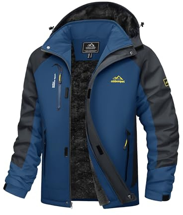 MAGCOMSEN Ski Jacket Men Waterproof Insulated Fleece Sonw Jacket Winter Snowboard Coats Warm Fishing Rain Coat with Hood Denim Blue, XL