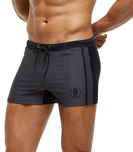 Arcweg Badehose Herren Eng Kurz Badeshorts mit Tunnelzug Schwimmhose Wassersport Kurze Hose UV Schutz Jungen Schwimmwear Grau XL(EU)-MarkeGröße XXL