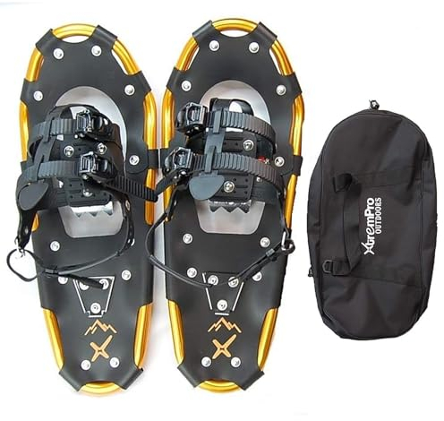 Xtrempro Snöskor snö terräng lätt ergonomisk design lätt aluminiumlegering med 13 punkter kramponger 120/160/210/136 kg. Kapacitet – 21 tum/25 tum/30 tum/36 tum (guld, 21)