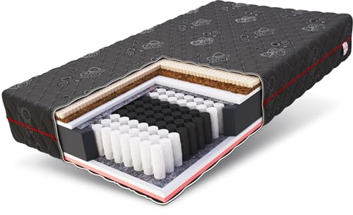 FDM Black Taschenfederkernmatratze 180 x 200 cm 7-Zonen Resilience Black thermoplastischer Visco-Schaum Latex Matratze Härtegrade H4/H3 (hart/mittelhart) Höhe 22 cm Zweiseitig Abnehmbarer Bezug
