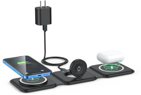 Wireless Charger 3 in 1,RTOPS Magnetic Travel Wireless Charging Station Multiple Devices,GaN 3 in 1 Charging Station,Compatible for iPhone16/15/14/13/Pro/Max,iWatch,AirPods4/3/2/Pro(Adapter Includes)