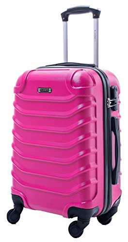 R.Leone Valigia Trolley Bagaglio a mano Rigido Ultraleggero in ABS 4 Ruote Autonome (Fucsia, 20267 Valigia 55x38x23cm)