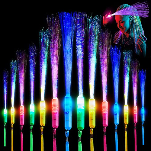 12 Stück Leuchtstab Glasfaser,Leuchtstäbes Partyzubehör,Leuchtstäbe Bunte,LED Leuchtstäbe Glow in The Darkness Stick Partyzubehör,Glasfaser Leuchtstab für Kinder Weihnachten,Party,Konzert,Hochzeit