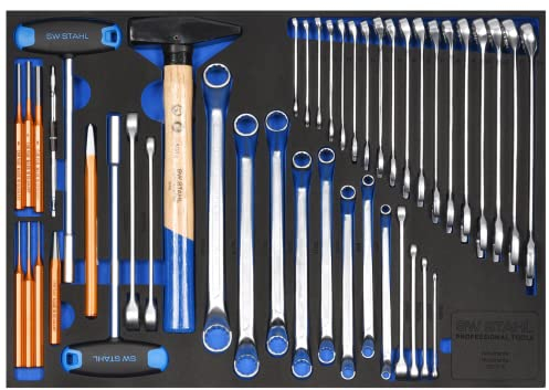 SW-Stahl Z3011-15 Werkstattwagensortiment, Schraubenschlüssel und allgem. Handwerkzeug, 44-teilig I Werkzeugwagen Einlagen I Profi Werkstatteinrichtung I Werkzeugeinlage bestückt Kfz I