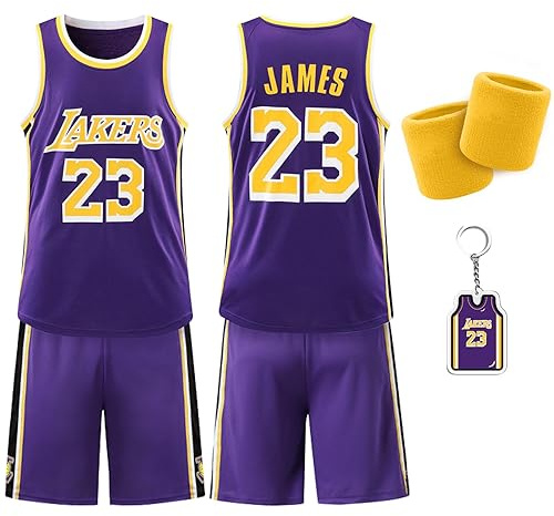 Basketball Jersey für Jungen - Schnell trocknendes Basketball Trikot und Shorts mit Wrist Wraps - Ärmelloses Basketball Anzug Set für Training und Spiele - Hochwertige Basketball Kleidung (22, Lila)