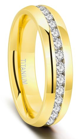 Zakk Damen Eternity Ring Titan Ewigkeitsring Eheringe 4mm 6mm Silber Memoire Ringe Hochzeitsring (Gold 6mm,69 (22.0))