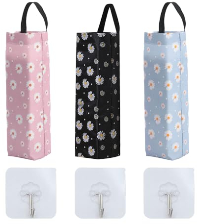 HLIWS 3 Pièces Support de Sac en Plastique,étanche Lavable,Pliable,Organiseur de Grands Sacs à provisions,pour la Cuisine(avec 3 Crochets)