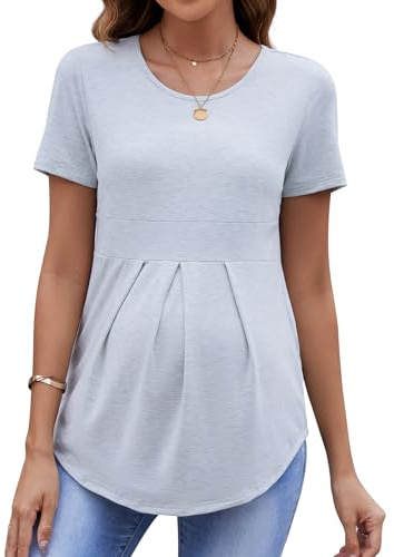Brynmama Maglietta Premaman da Donna con Pieghe Frontali Top Premaman Peplum Camicia Premaman Maniche Corte con Volant