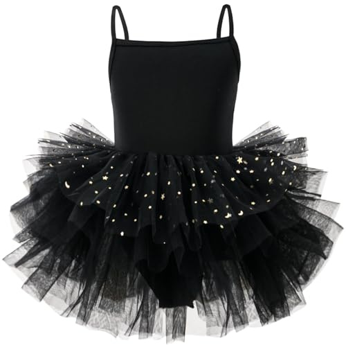 FEOYA Vestidos de ballet para niños, vestido de ballet, maillot de ballet, falda de ballet con lentejuelas brillantes o tul, vestido de baile con falda, tutú, ropa de baile (80-120), Negro , 110-120