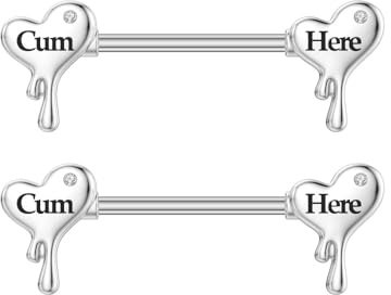 Niaspi 14G Surgical Steel Letter Nipple Rings for Women Girls Heart Piercing Barbell Cum Here Naughty Words Nipple Bars Nipplerings Hypoallergenic Body Piercing Jewelry (C)