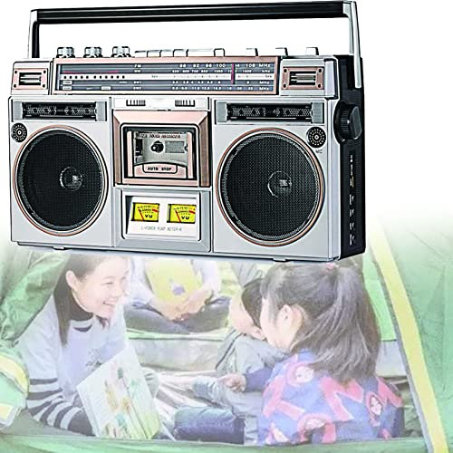 Retro Boombox,Radio Cassette,Cassette Boombox,Radio Cassette Vintage Años 80,Retro Boombox Reproductor Grabador a Cinta, USB y Tarjeta SD, Conexión Auriculares,Gold