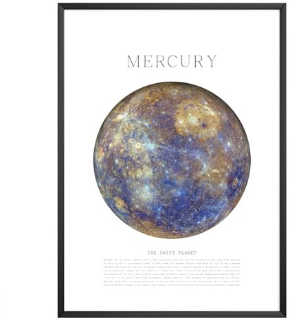 MJ-GRAPHICS® Poster Merkur Poster Sonnensystem Din A3 Astronomie Dekor Poster Weltraum, Planeten Poster Space Poster Weltall, Sternenhimmel Poster Büro Wohnzimmer Lernposter - ohne Bilderrahmen