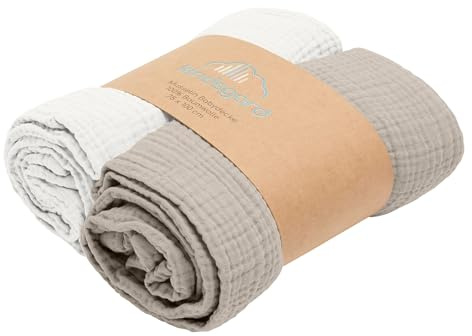 Kindsgard Musselin - Copertine per neonati, 75 x 100 cm, 3 veli, 100% cotone, traspiranti, morbide, come telo per pruti, fasciatoio e copertura per passeggino, Oeko-TEX, set di colori crema/beige