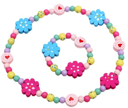 MHDAMAI Smyckeset för flickor halsband set, flickor smycken halsband armband enhörning trä pärlstav smycken prinsessa smycken set för födelsedagsfirande, floret
