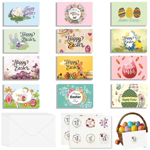 YDNURSCT biglietti regalo di Pasqua, Sdamy Biglietti Pasquali - Set da 12 Cartoline con Envelope, Design Unici per Auguri di Buona Pasqua, biglietti di auguri di Pasqua con buste adesivi
