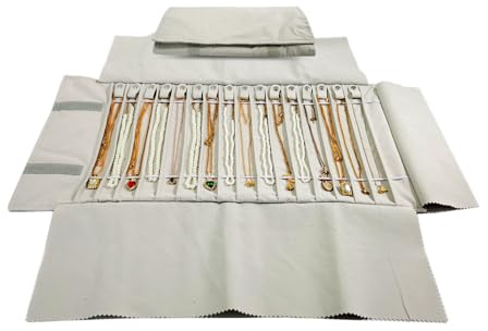 SCIKHEFT Portable Jewelry Roll Untangled Secure Necklace Travel Storage Bag Displays Holder 16 Chain (Beige)