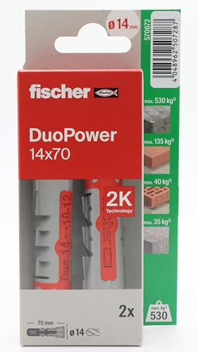 fischer - Duopower 14x70-2U, Tacos para pared multimaterial, sirven para Colgar Bicicletas, Cuadros, Armarios, Soportes de Televisión, Estanterías, Muebles.