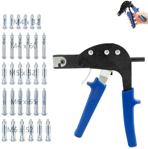 Montagezang für Hohlraumdübel Set, Hohlraumdübel Metal, Hohlraumdübel Zange, mit 30 Pcs M4, M5, M6 Hohlraum Metalldübel mit Schrauben, Wandstopfen Hohlraumanker, Zur Befestigung von Wandflächen
