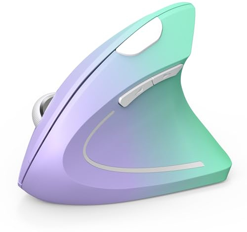 TECKNET Ergonomic Mouse, 4800DPI Wireless Vertical Mouse 6-Button Silent Mouse with 5 Adjustable Levels DPI, 24 Months Battery Life Optical Wireless Mouse for Laptop, PC (Purple Green)