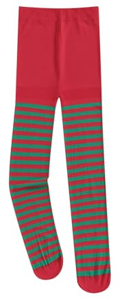 Alaurbeauty Medias navideñas de tiras para niñas, medias rojas, blancas y verdes, medias de elfo, disfraz de elfo navideño para niños, rojo/verde, Talla única