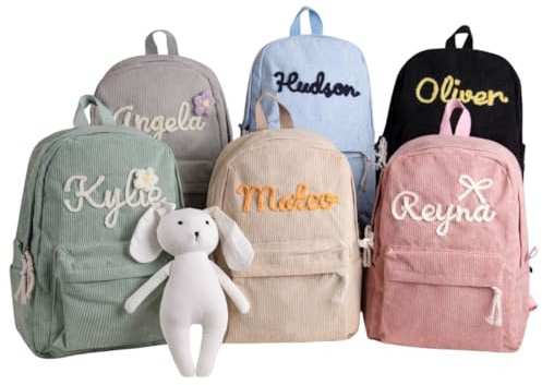 Giftailor Personalised Kids Corduroy Backpack – Custom Embroidered Name School Bag for Toddlers, Nursery, Preschool