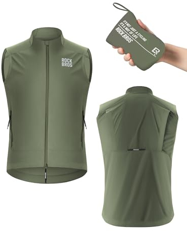 ROCKBROS Cykelväst för män och kvinnor Gilet vindtät lätt andningsbar ärmlös jacka, vikbar förvaring bekväm med bakre ficka ryggventilation för cykling, MTB, utomhusjogging, Olivgrön, L