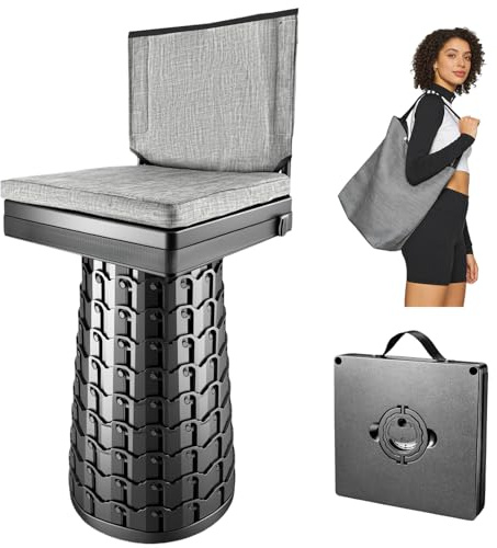 lxmoneon Taburete telescópico Mejorado con Respaldo y cojín Extra Grueso,Silla Plegable portátil Cuadrada para Exteriores,Taburete Plegable de 50 cm para Adultos Camping Pesca Senderismo Viajes BBQ