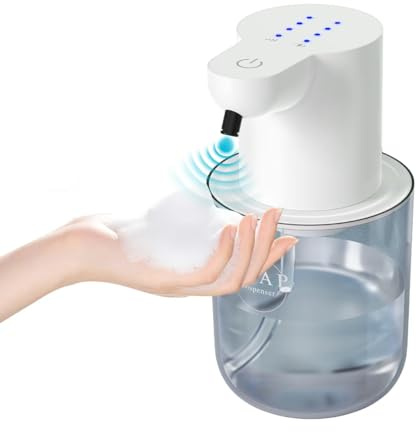 Dispenser Sapone Automatico a Schiuma, Senza Contatto con Sensore, 400ml Grande Capacità, 4 Livelli Regolabili, Ricarica USB-C, Impermeabile IPX5 per Bagno, Cucina, Hotel e Ufficio (Bianco)