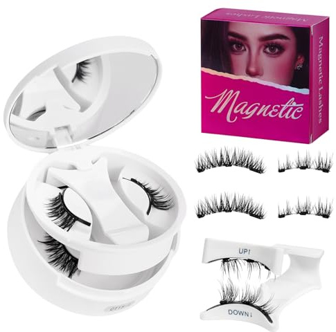 Wonsoso 2 Pairs Magnetic False Eyelashes with Applicator, No Glue Needed, Reusable Magnetic Eyelashes, Easy to Apply and Remove, Natural Look, Ciglia Finte Magnetiche con Applicatore, Naturali