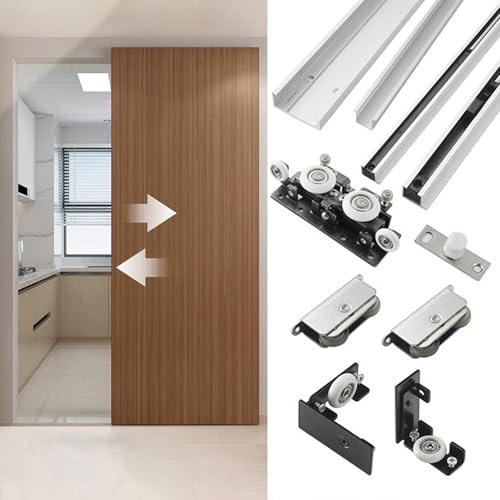 500 800 1000 mm Invisible Trackless Sliding Door System, Cuttable Ghost Door Track Hardware Kit Soft Close, Top Mount Pocket Door Rail with Roller(870mm (34.3))