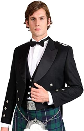 The Scotland Kilt Company Men's Prince Charlie Kilt Jacket and Waistcoat in Black - Traditional Formal Attire for Events & Weddings - 44 Long