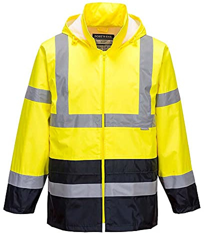 Portwest Hi-Vis Classic Contrast Rain Jacket, Size: S, Colour: Yellow/Navy, H443YNRS