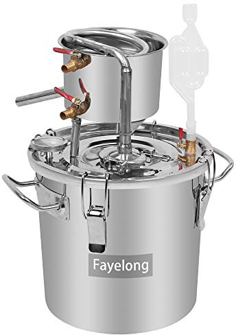 Fayelong Nuovo DIY CASA Alambicco Distillatore Vapore Distillazione Temperatura Acciaio Inox Serpentina Acqua Alcol Vino Oli Essenziali Completo Kit di Birra (10 L Litri)