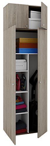VCM Besenschrank | 6 Fächer | Maße B. 70 x H. 238 x T. 40 cm | Haushaltsschrank | Mehrzweckschrank | Aufsatz mit Zwei Türen - Vandol Sonoma-Eiche
