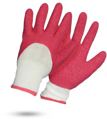 ROSTAING Guanti Fushia - Coppia di Guanti protettivi Multiuso in Lattice - Protezione Ideale per Il bricolage e Il Giardinaggio in Ambienti umidi - Guanti da piantagione - Rosa e Bianco