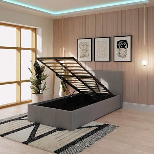Home Source - Classic Gas End Lift 3Ft Single Fabric Ottoman Storage Bed - Grey