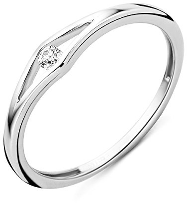 Miore Bague de fiançailles solitaire pour femme en or blanc 9 carats (375) avec diamant brillant 0,05 carat, Or blanc