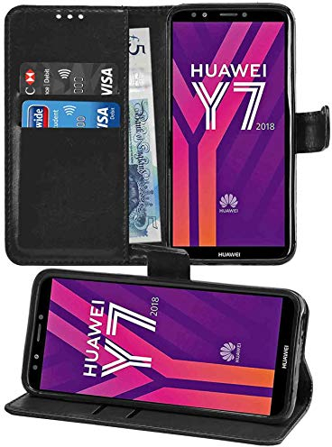 Gadget Giant Funda tipo cartera para Huawei Y7 2018 Y7 Prime 2018 (piel sintética), color negro