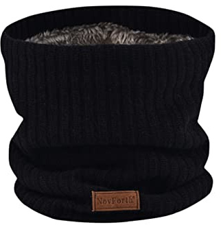 NovForth Winter Neck Warmer Fleece Lined Infinity Scarf Double-Layer Fleece Thicken Windproof and Dust Skiing Circle Lining Knit Infin for Mens Womens (Black)