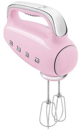 Smeg HMF01PKUK Hand Mixer with Turbo Function, 3 Attachments, LED Display, Retro 50's Style, 250W, Pink