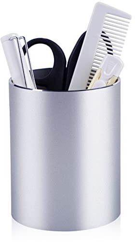 efuturetime® Portalápices de Metal, 8x10 cm, Organizador de Escritorio, Porta lápices, Organizador de Papelería Redondo para Pincel de Maquillaje, Almacenamiento, Portalápice para Niño, Adulto, Plata