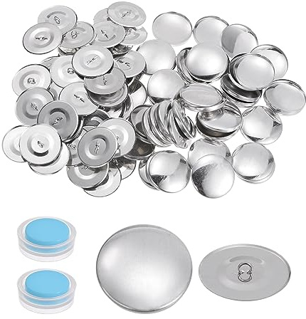 sourcing map Set di 100 bottoni autocoprenti, 60 l, 38 mm, con retro in filo metallico, bottoni in alluminio per coprire bottoni rivestiti in tessuto, kit con 2 strumenti per fai da te, decorazione