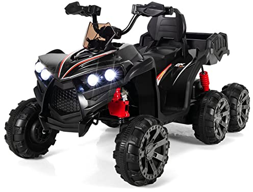 COSTWAY 12V Quad Electrique Enfants avec Lumières LED et Musique, Véhicule Electrique Enfants avec 6 Roues Antidérapantes, Démarrage Lent, Charge 30kg pour Enfants de 3 Ans+, 129 x 69 x 72 cm (Noir)